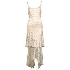 Yves Saint Laurent haute couture cream silk damask dress, 1970s 