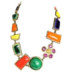 Christian Lacroix Multi Colour Shapes Gripoix & Flower Rhinestones Necklace 9