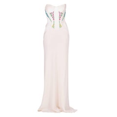 Revived from Gianni Versace archive! EMBROIDERED CORSET SILK LONG DRESS IT 38