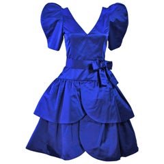 Vintage ARNOLD SCAASI Blue Satin Cocktail Dress with Bow Size 8