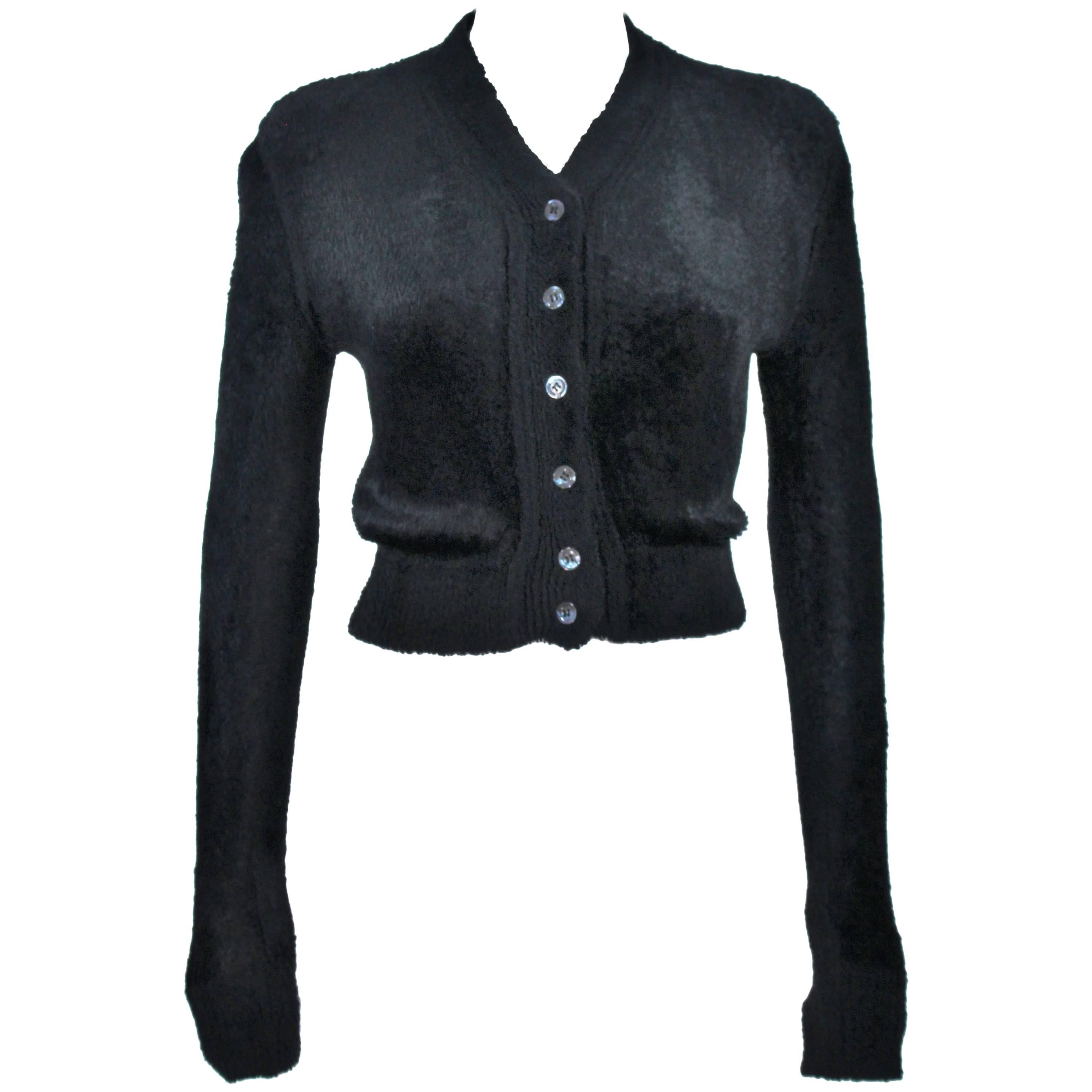 ALAIA Vintage Black Soft Fuzzy Stretch Sweater Size S
