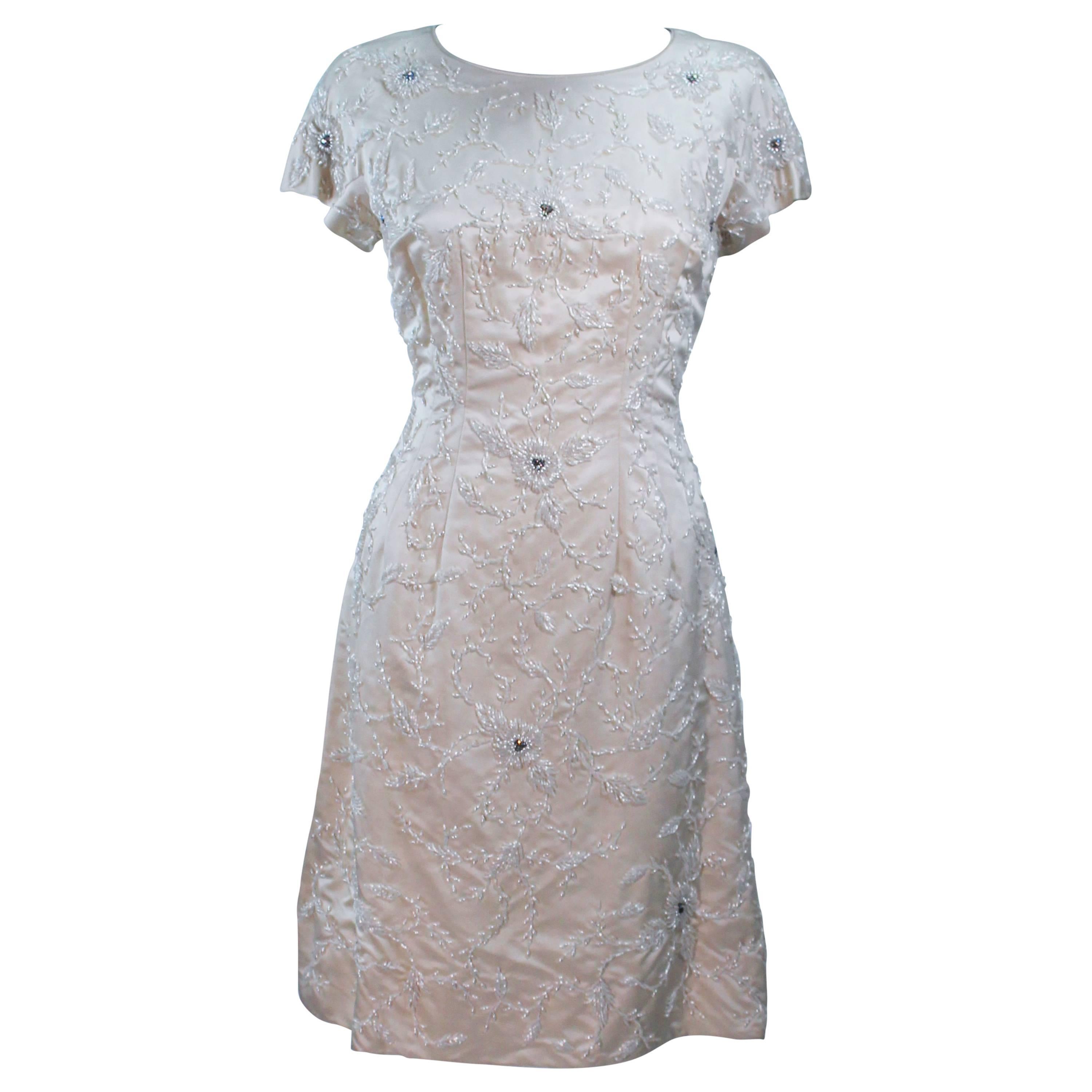 1960's Ivory Beaded Cocktail Dress Size 8-10 For Sale