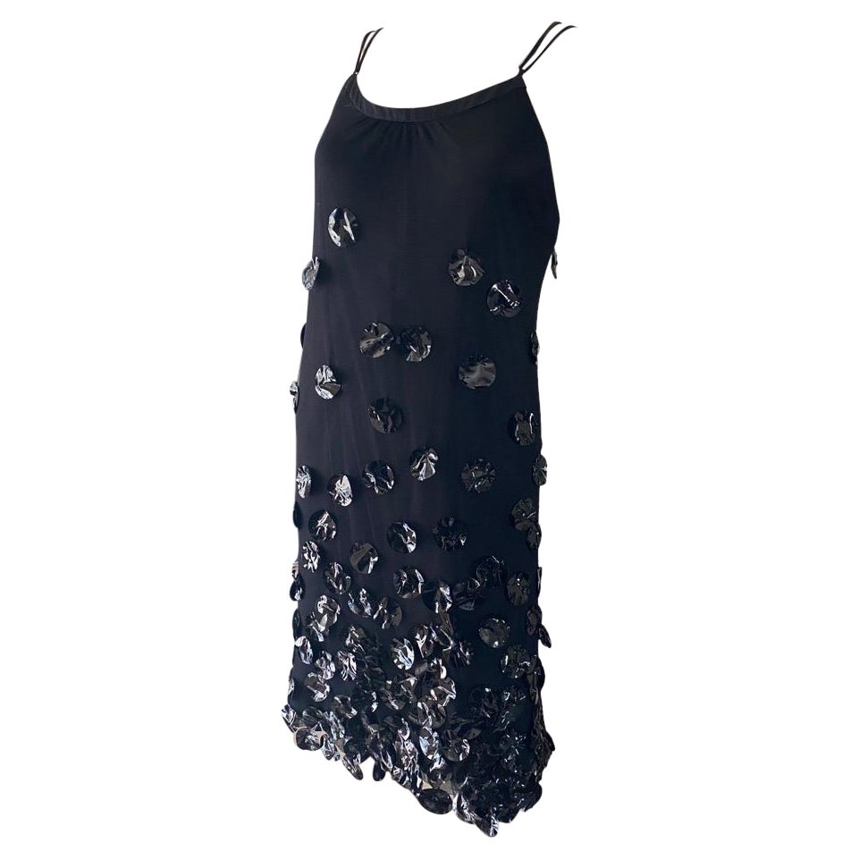 Poleci Black Mesh Cocktail Dress With Crushed Paillettes Design Size 10 For Sale 3