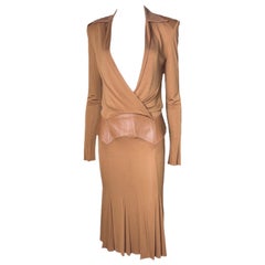 UNWORN Gianni Versace Couture 2001 Rare Cognac Brown Leather Evening Dress 40