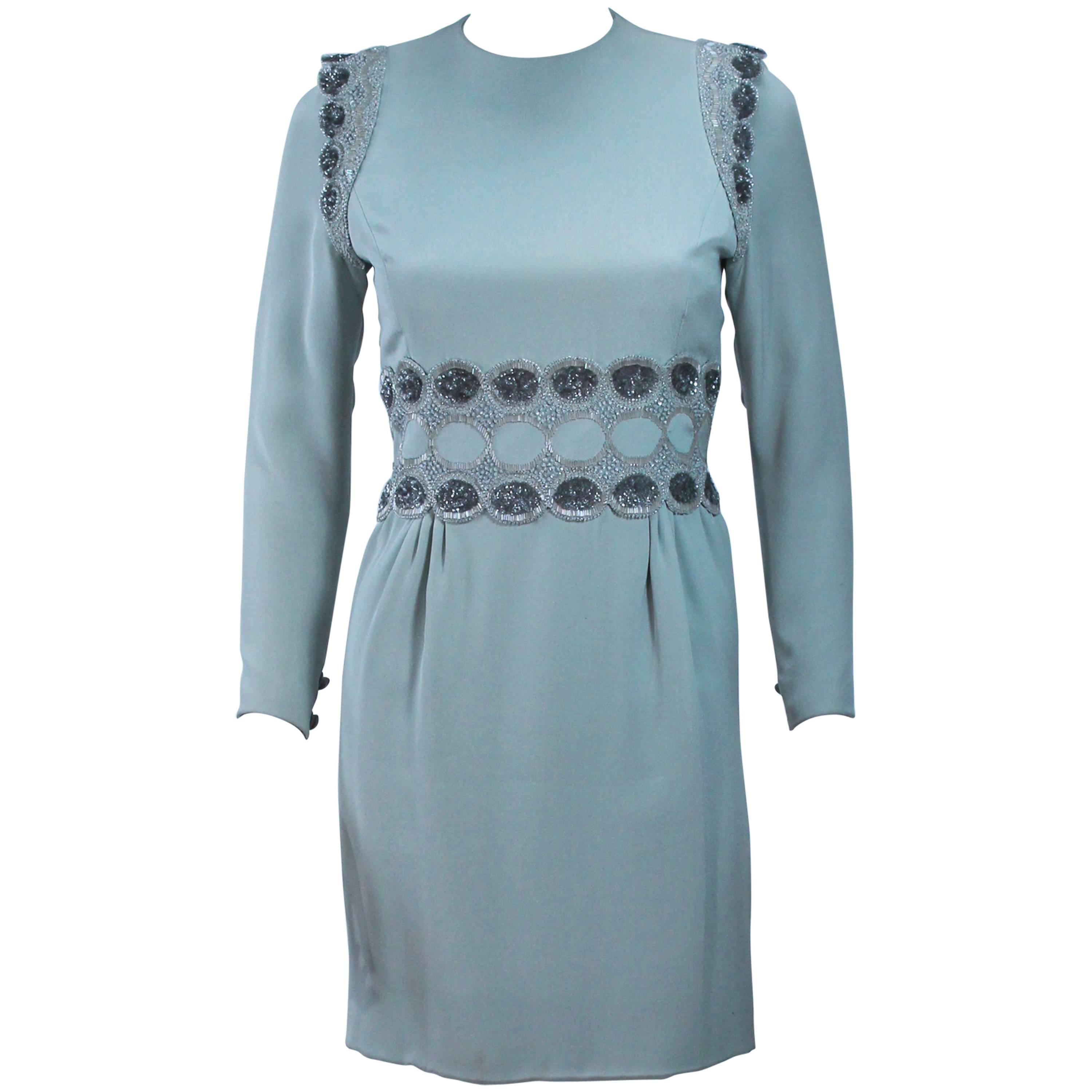 1960's Blue Beaded Long Sleeve Mini Dress Size 2