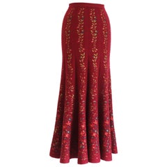 Alaia floral embroidered knitted maxi skirt, c.1999