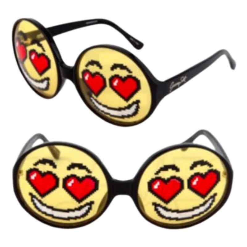 Linda Farrow Jeremy Scott Silver Steel 'Teashade' Red Smiley Emoticon Sunglasses
