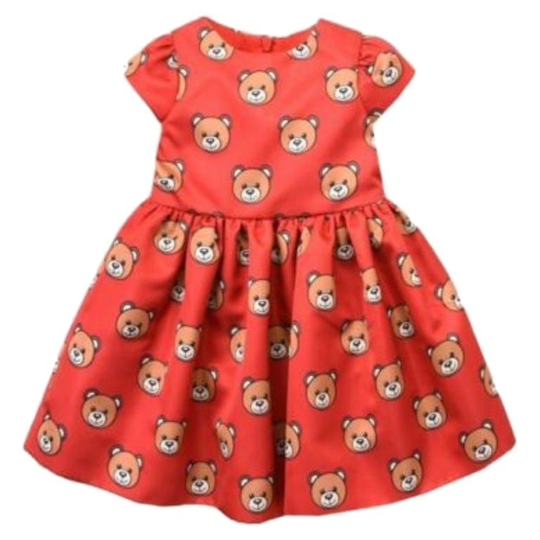 AW17 Moschino Baby Jeremy Scott 9 Month Red All Over Teddy Bears Short Dress For Sale