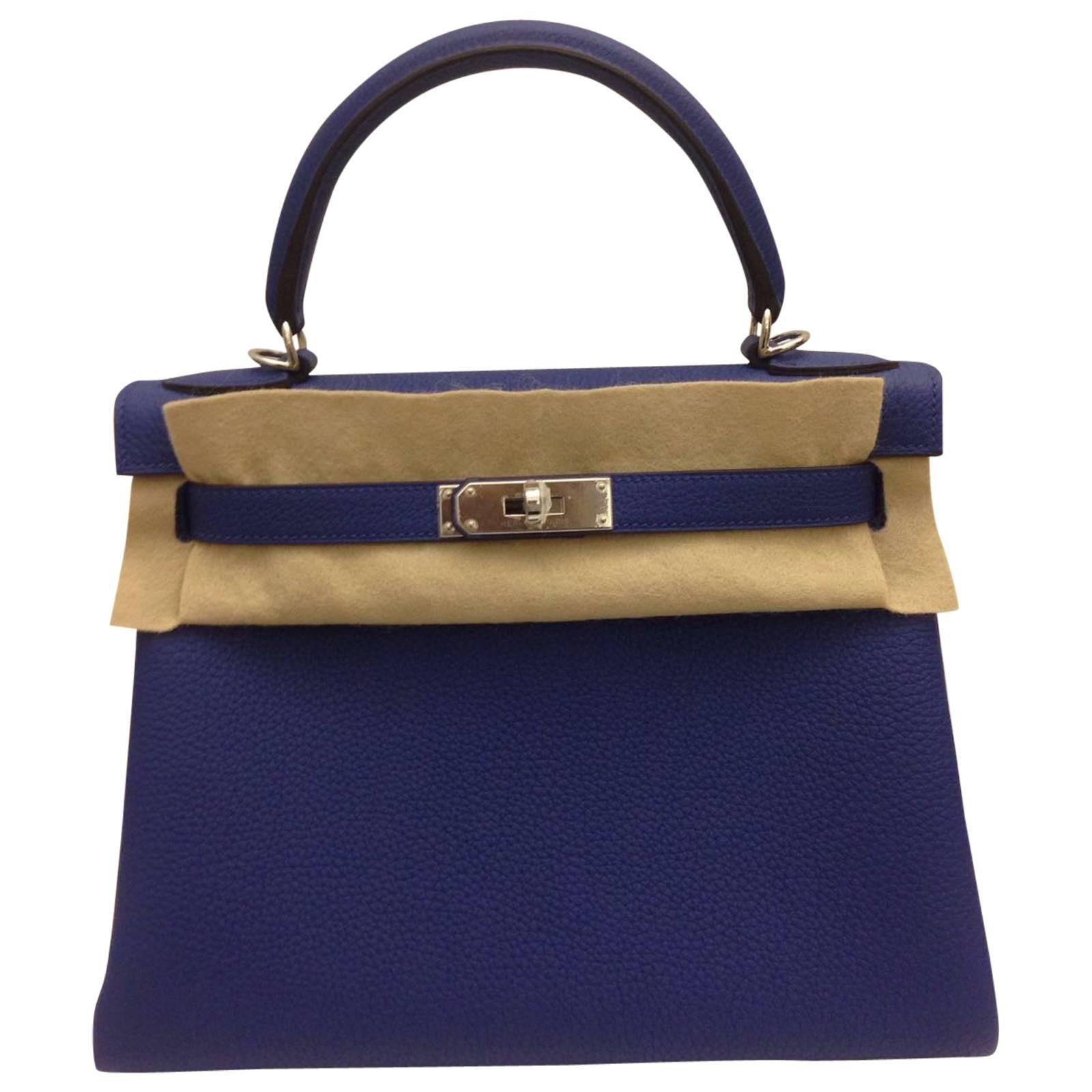 Brand New Hermes Kelly 28 Electric Blue Togo PHW For Sale