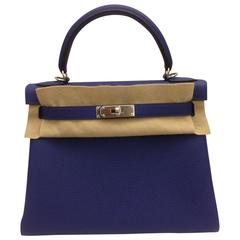 Brand New Hermes Kelly 28 Electric Blue Togo PHW