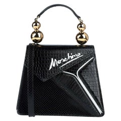 SS20 Moschino Couture Picasso Black Leather Cubism Snakeskin Leather Shoulder