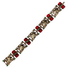 Vintage Trifari, Alfred Philippe Des. Sterling Silver & Cabochon Bracelet, Vogue 1945