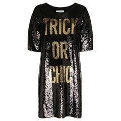 SS20 Moschino Couture Jeremy Scott Trick or Chic Black/Gold Sequined Dress 42 IT