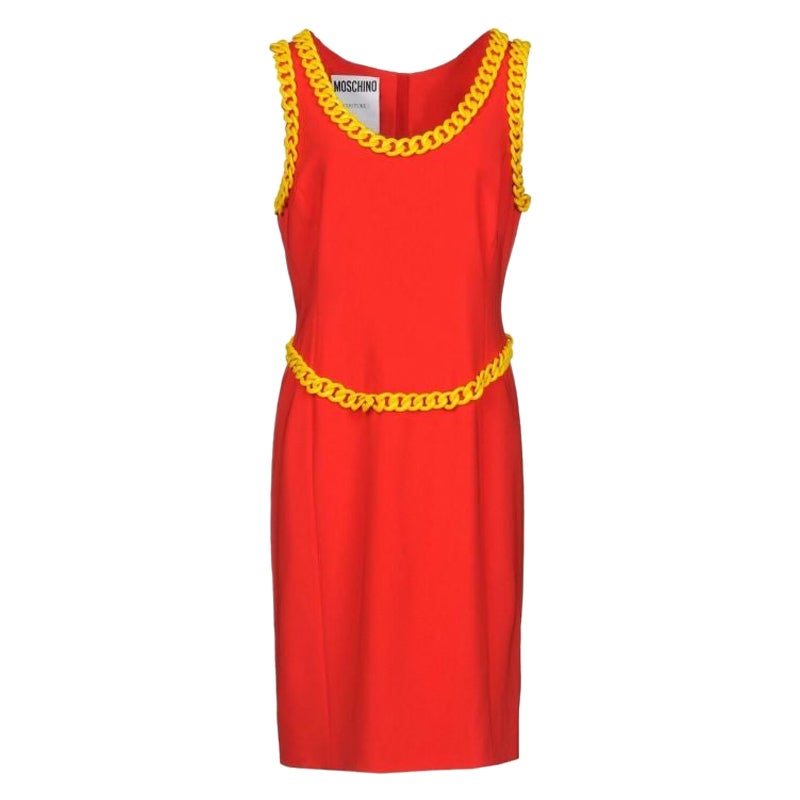 AW14 Moschino Couture Jeremy Scott McDonalds Fast Food Belted Dress Red Yellow For Sale
