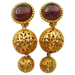 Dominique Aurientis Boucles d'oreilles pendantes vintage en forme de boules en filigrane de couleur or