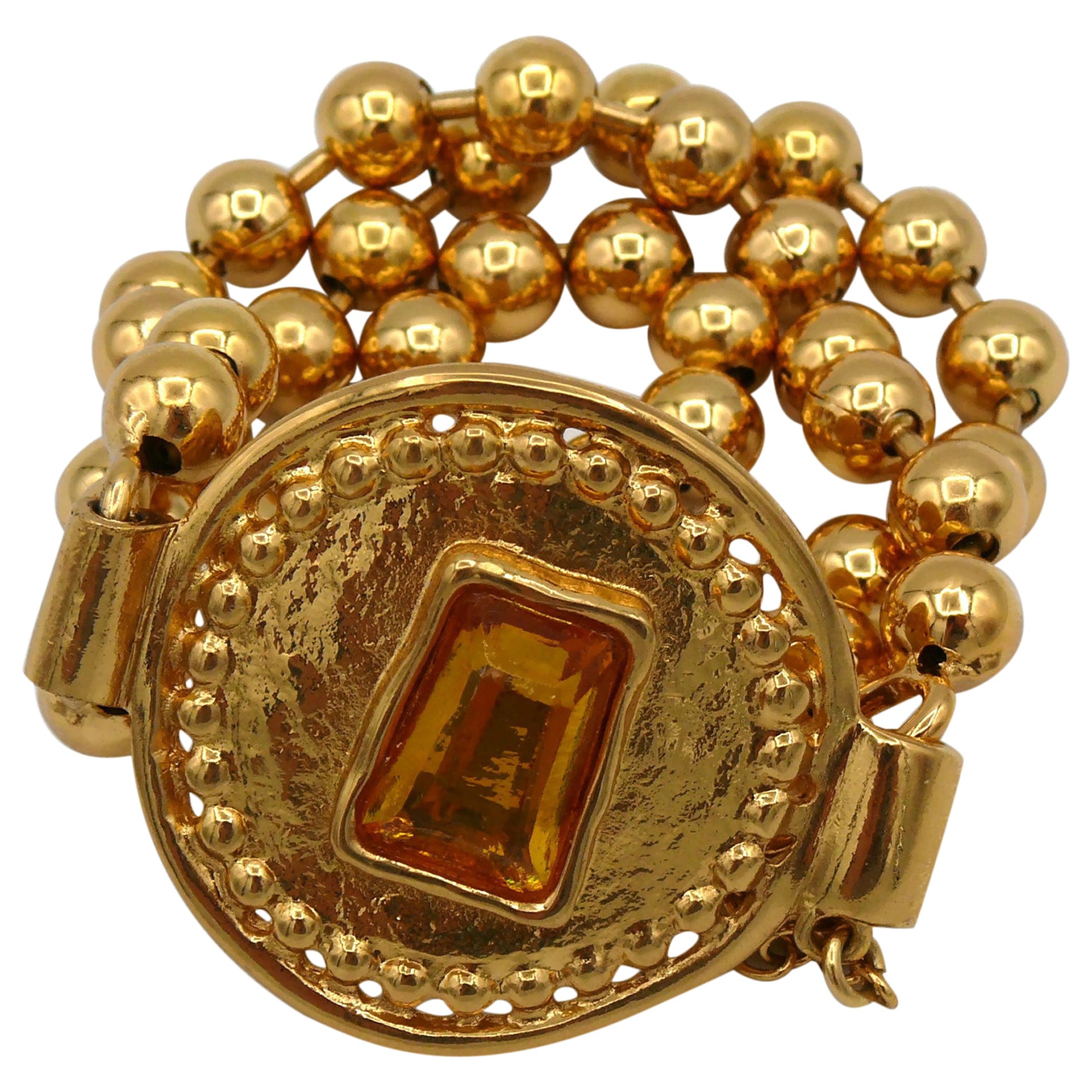 Jean Louis Scherrer Vintage Gold Toned Orange Resin Cabochon Bracelet For Sale
