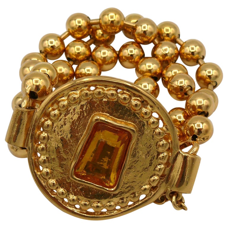 Jean Louis Scherrer Vintage Gold Toned Orange Resin Cabochon Bracelet For  Sale at 1stDibs
