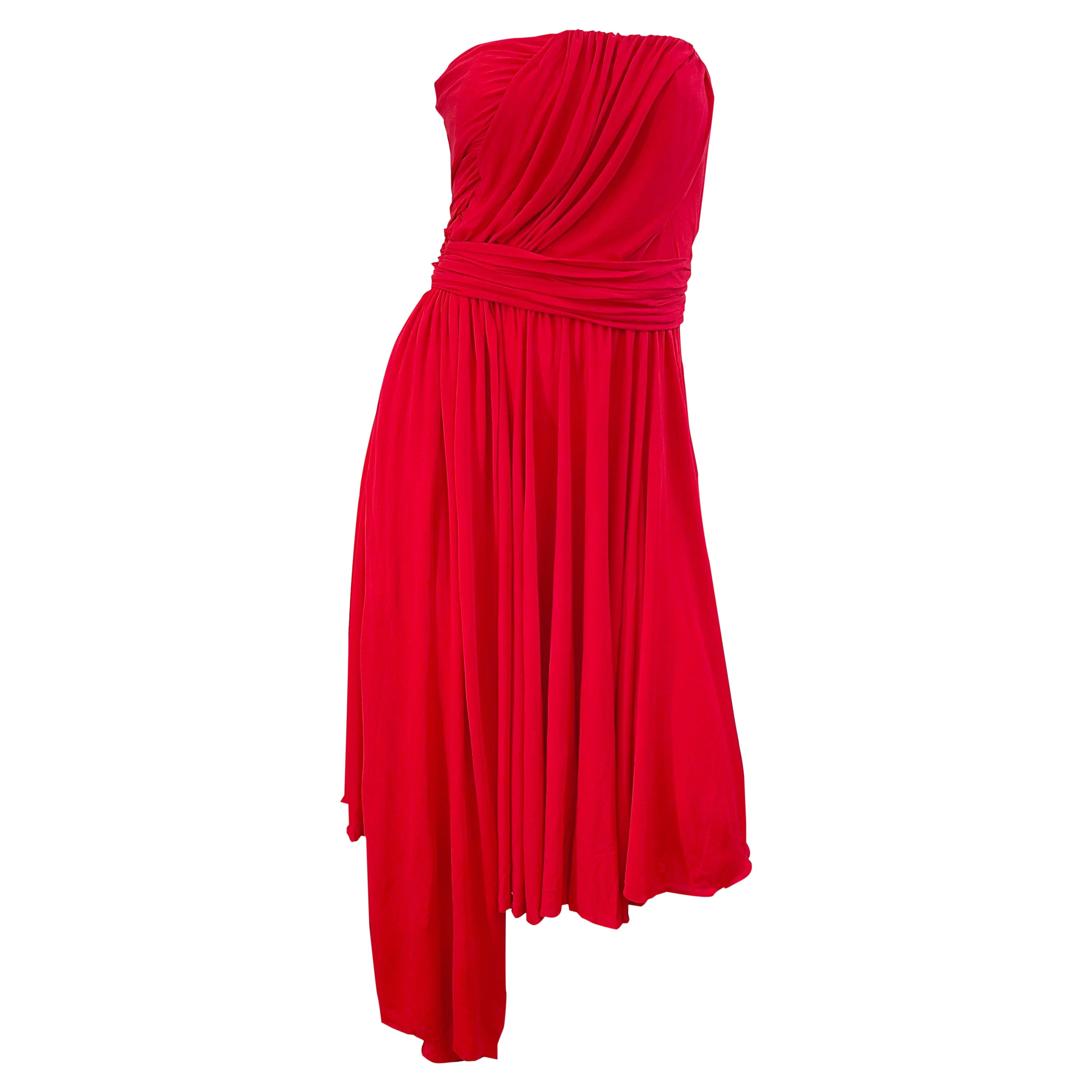 Abito in passerella Yves Saint Laurent S/S 1989 Lipstick Red Rayon Jersey senza spalline anni '80 in vendita