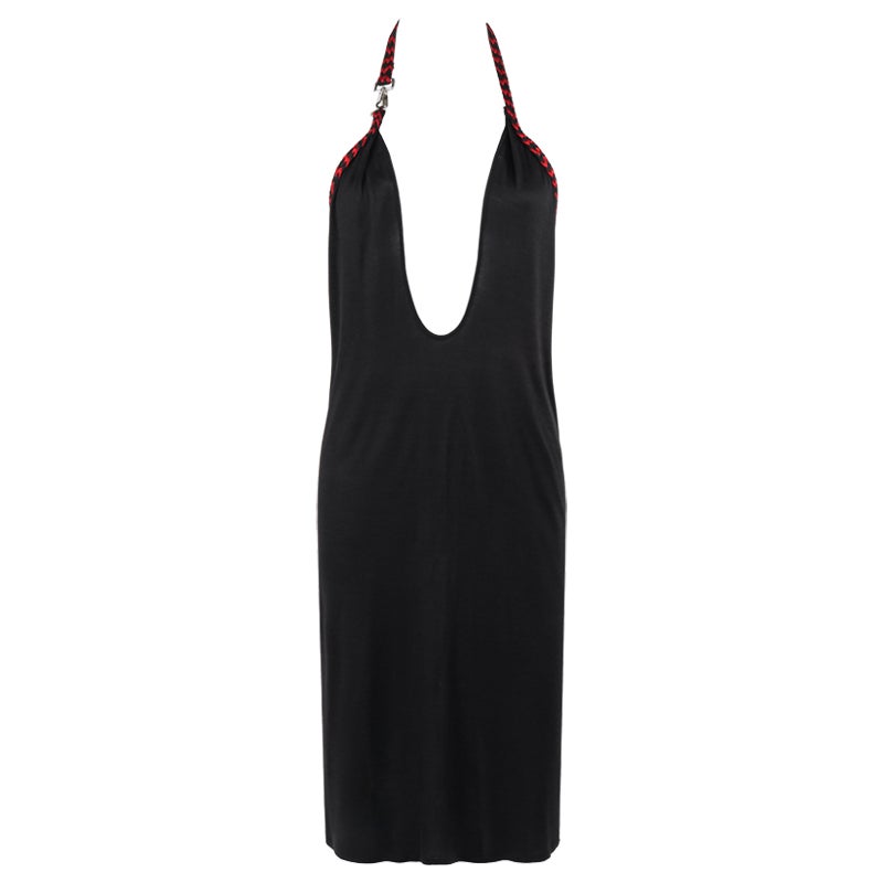 ALEXANDER McQUEEN S/S 2000 "Eye" Red Black Silk Halter Strap Plunge Back Dress For Sale