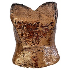 Vintage 90s Oleg Cassini Size 8 / 10 Bronze Sequined Strapless 1990s Bustier Top