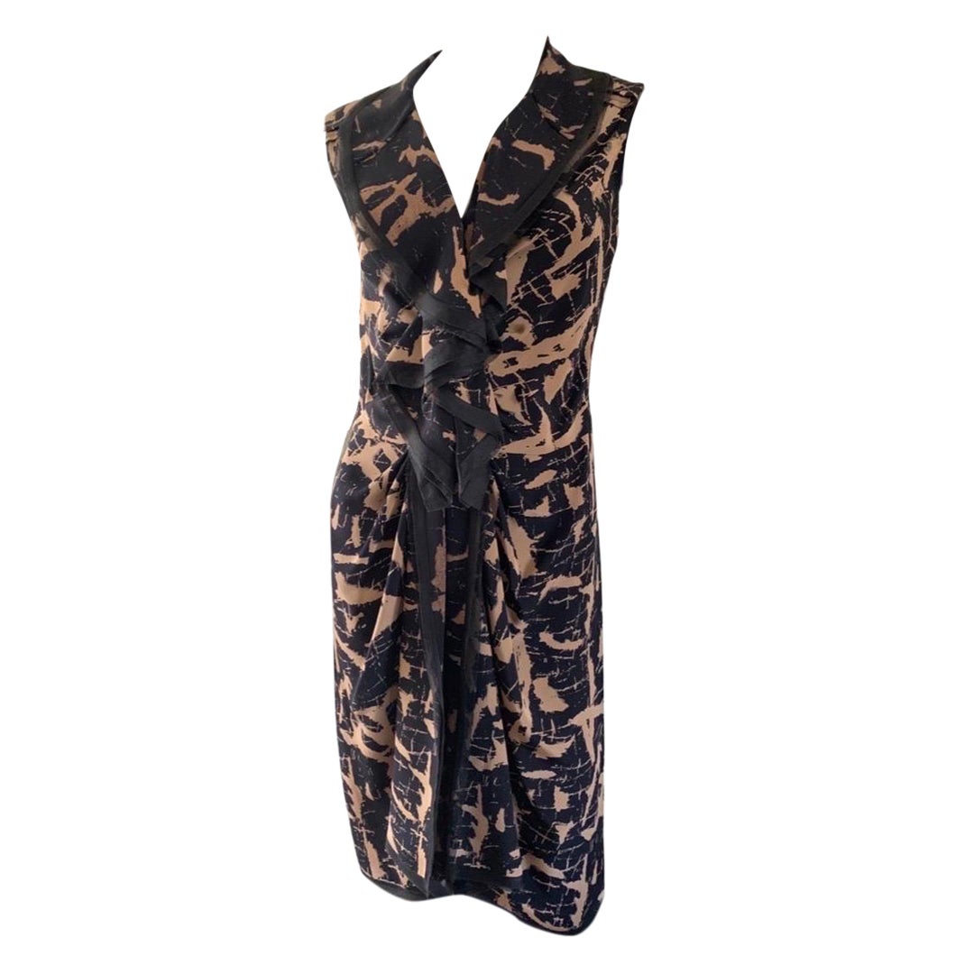 Oscar De La Renta Runway Collection Sheath Black/Tan Print Dress. Size 8  For Sale 5