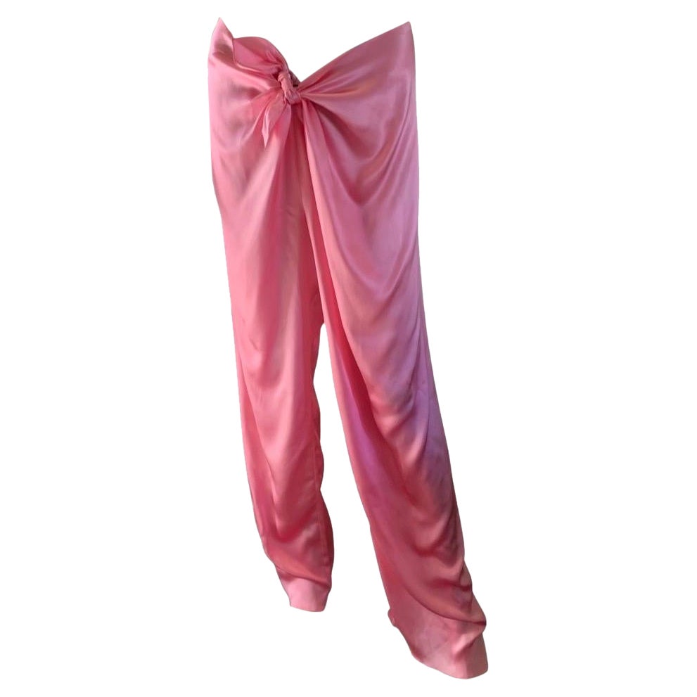 Stephan Janson  Pantalon en charmeuse de soie rose italienne noué sur le devant, taille 8 en vente 1