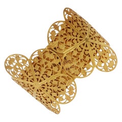 Miriam Haskell Gold Plated Filigree Flower Bangle Bracelet 