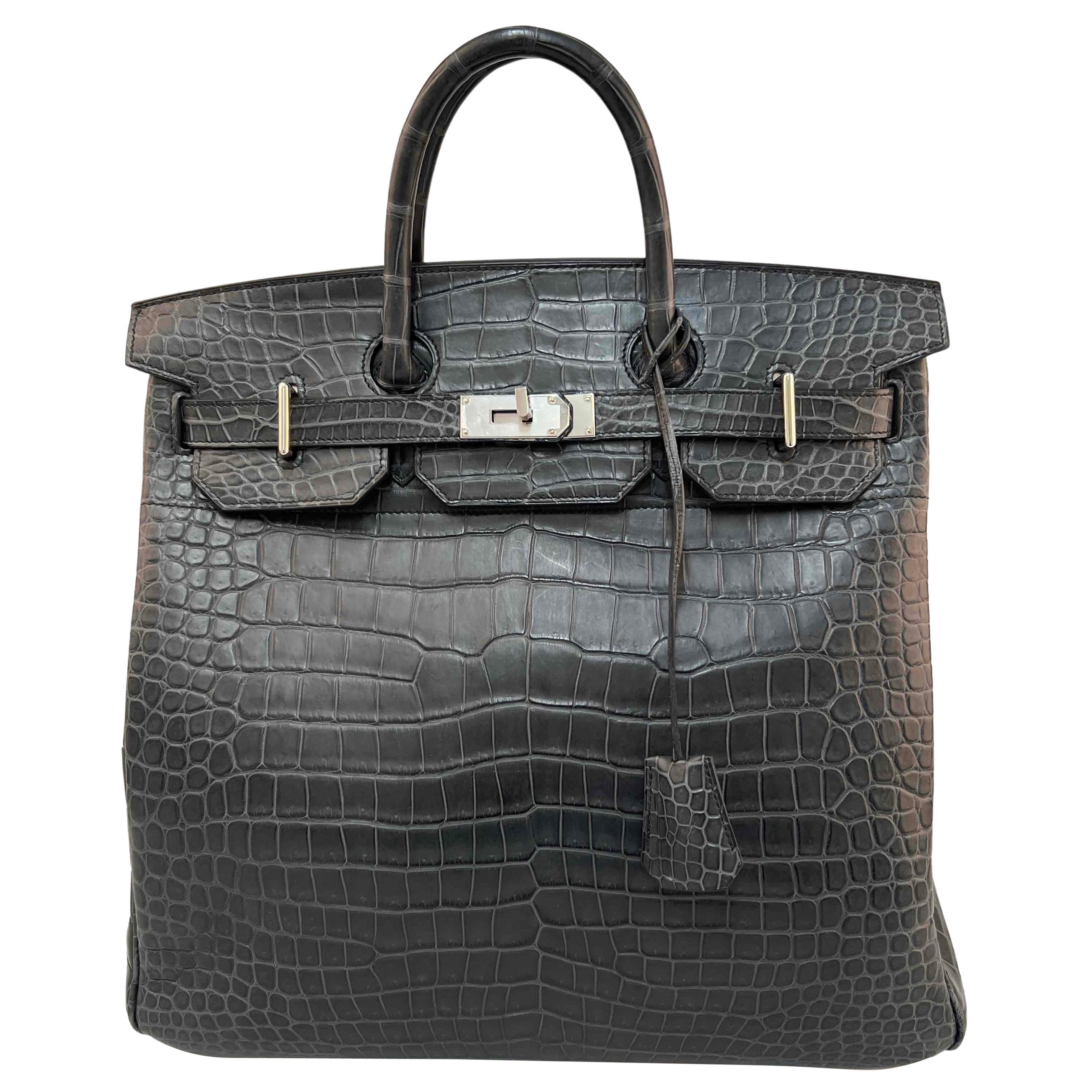 Hermes Hac 50 Men's Birkin Travel Bag Black Matte Porosus Crocodile  Palladium at 1stDibs