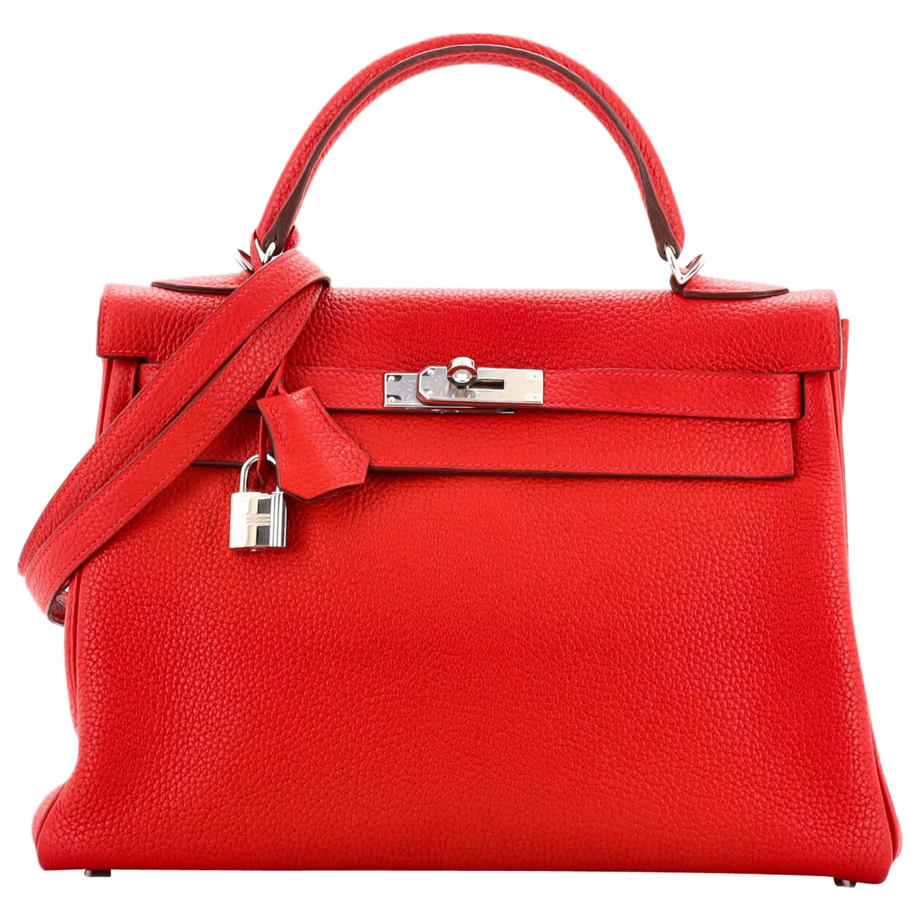 Hermes Kelly Handbag Rouge Vif Togo with Palladium Hardware 32