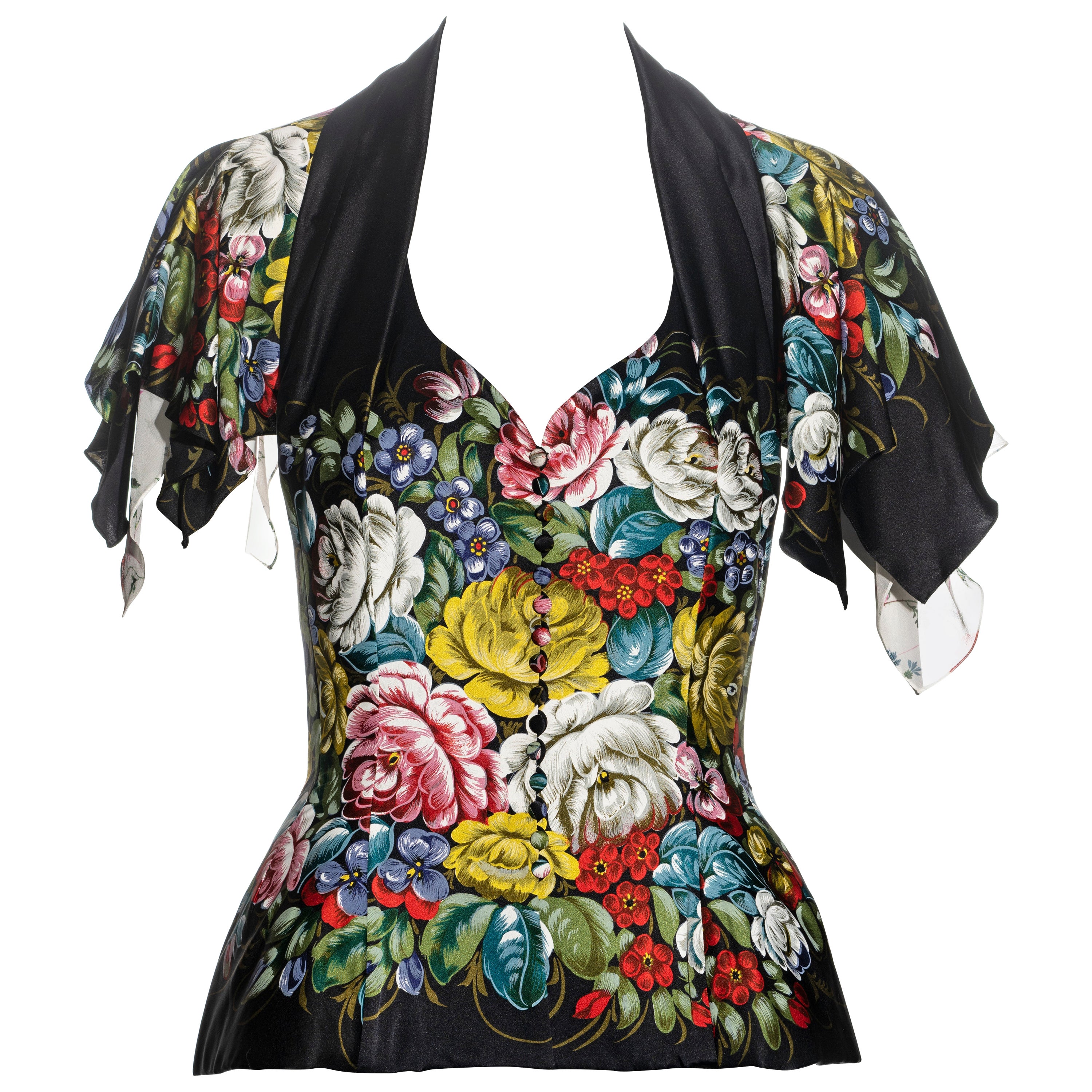 John Galliano floral silk halterneck sleeveless jacket, ss 1997