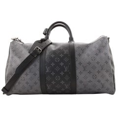 2018 Louis Vuitton Black and Silver Eclipse Canvas and Black Calfskin  Keepall 50 at 1stDibs