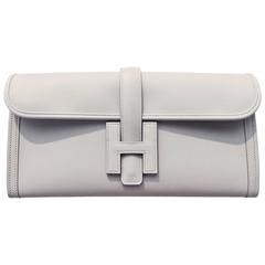 Hermes Gris Perle Pearl Grey Jige Elan Clutch Bag 29cm Superb