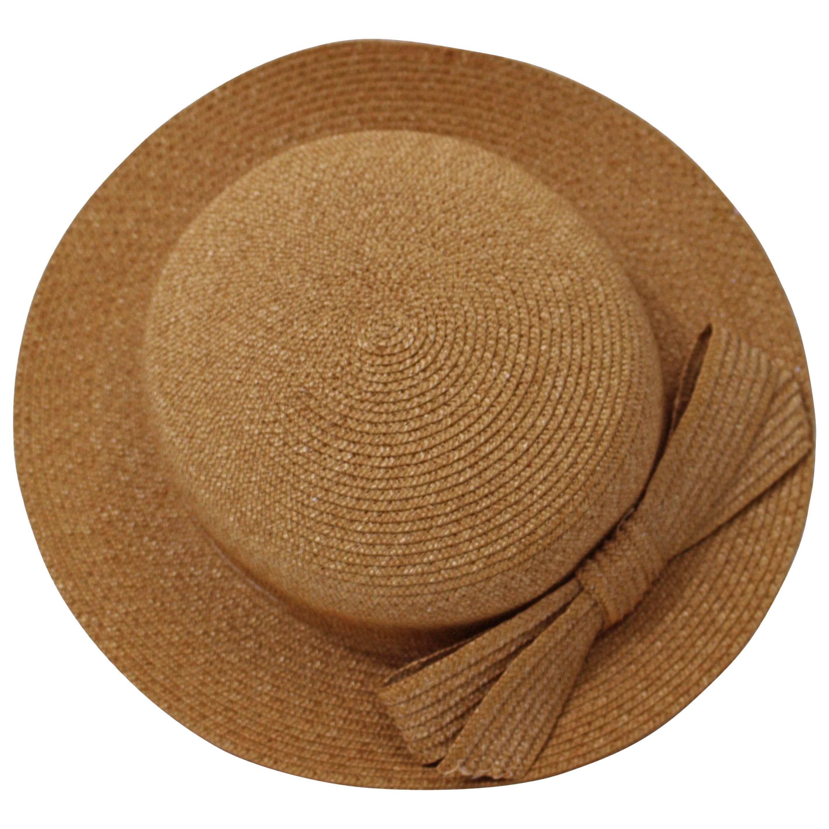 Chapeau vintage Emillio Pucci en paille tissée brun clair avec nœud