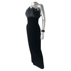 Retro Couture Black Velvet and Organza Petals Sleeveless Evening Gown, size 8