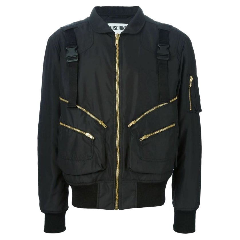 Moschino Couture Jeremy Scott Ready to Bear Outwear Buckled Strap Bomber Jacket For Sale