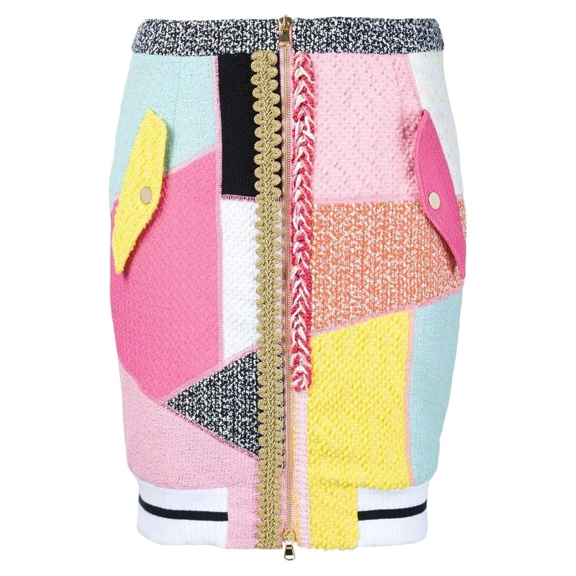 SS16 Moschino Couture Jeremy Scott Patchwork Skirt Gigi Hadid Deadstock 36 IT For Sale