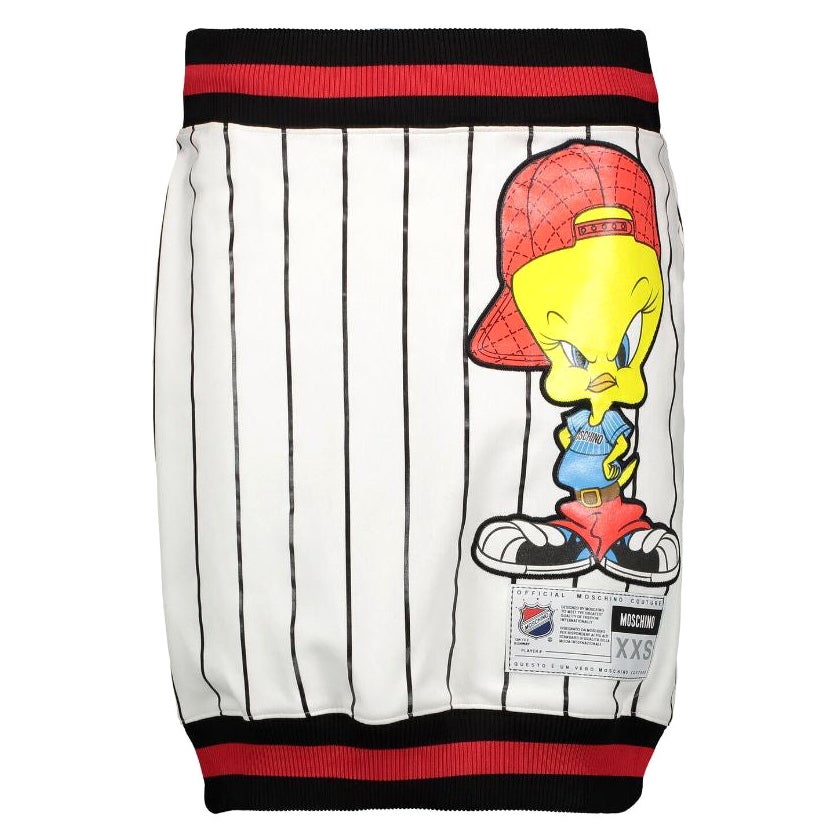 AW15 Moschino Couture Jeremy Scott Looney Tunes Striped Tweety Pencil Skirt 10 For Sale