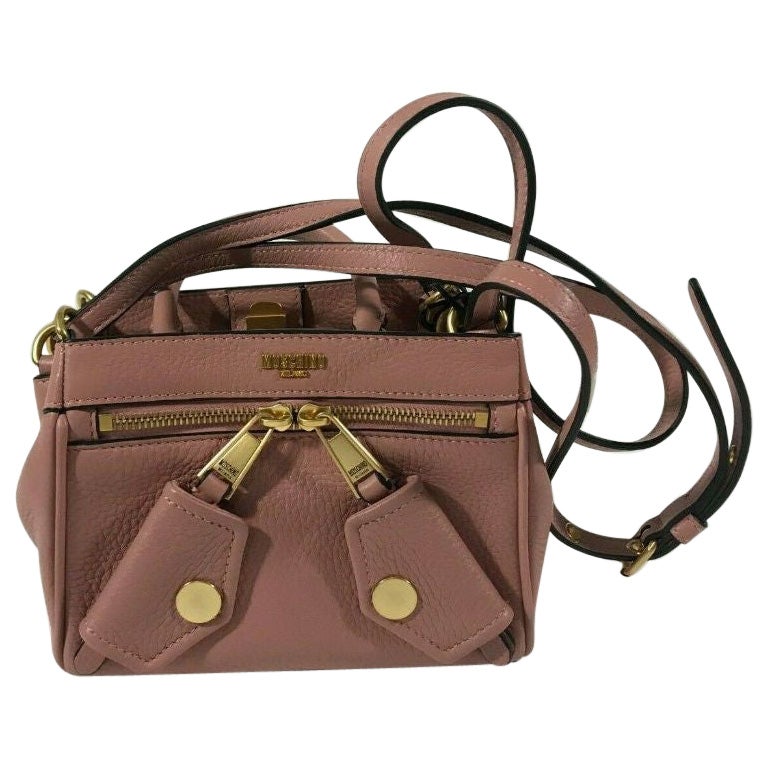 AW17 Moschino Couture Jeremy Scott Antike rosa Leder-B-Pocket-Handtasche mit Gold im Angebot