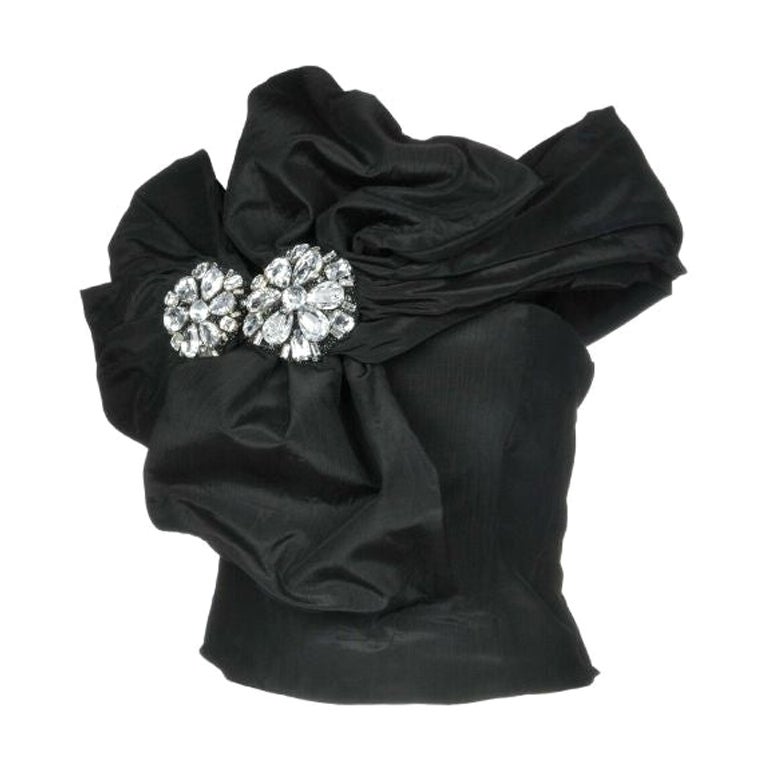 Moschino Couture Jeremy Scott Black Tube Top w/Silver Flowers Embellishments 10 For Sale