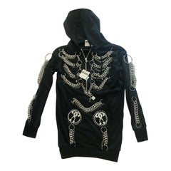 AW16 Moschino Couture Jeremy Scott Black Sweatshirt Hoodie Dress W/ Chains Hoops