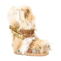AW15 Moschino Couture x Jeremy Scott Leather & Fox Fur Buckled Snow Boots
