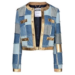 AW15 Moschino Couture Jeremy Scott Patch Metallic Leather-Paneled Blazer