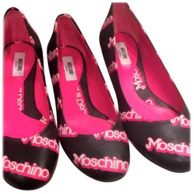 SS15 Moschino Couture Jeremy Scott Barbie Schwarz Rosa Logo Wohnung Ballett Schuhe 35