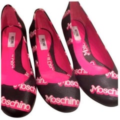 SS15 Moschino Couture Jeremy Scott Barbie Black Pink Logo Flat Ballet Shoes 37.5
