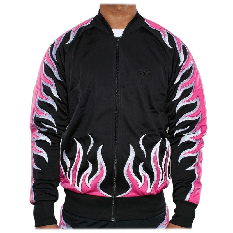 Adidas Originals x Jeremy Scott Black Pink Flames Track Top Zipped Jacket  For Sale at 1stDibs | pink flame jacket, jeremy scott bear jacket, adidas  jeremy scott bomber