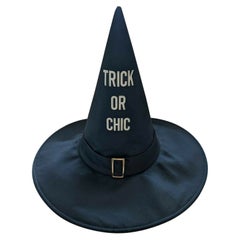 SS20 Moschino Couture Jeremy Scott Black Satin Witch Hat W/ White Trick or Chic