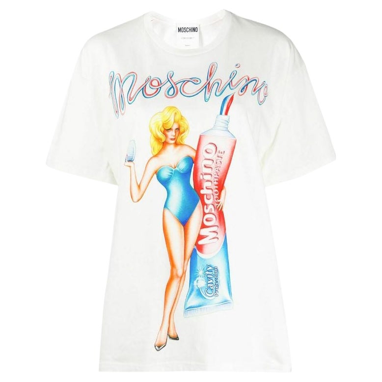 AW19 Moschino Jeremy Scott Toothpaste Cotton White Oversized T-shirt Tee XS For Sale