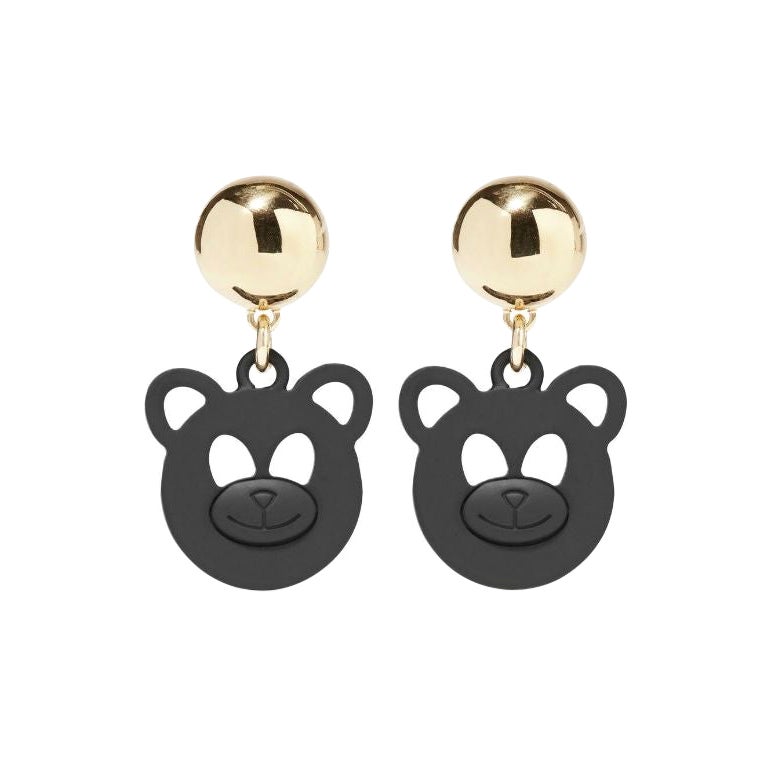 AW15 Moschino Jeremy Scott Teddy Bear Ready 2 Bear Clip on Earrings Black Metal For Sale
