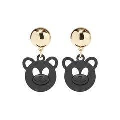 AW15 Moschino Jeremy Scott Teddy Bear Ready 2 Bär-Ohrclips aus schwarzem Metall