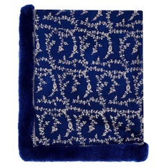 Handbestickter Saphirblauer Schal von Verheyen London aus blauem Nerzpelz 